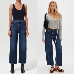 Agolde Ren Jean Echo 27 Dark Indigo Denim Jeans High Rise Wide Leg Blue Jean